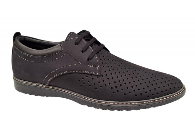 Pantofi barbati din piele naturala - Model Sport Casual Perforat Negru 128N